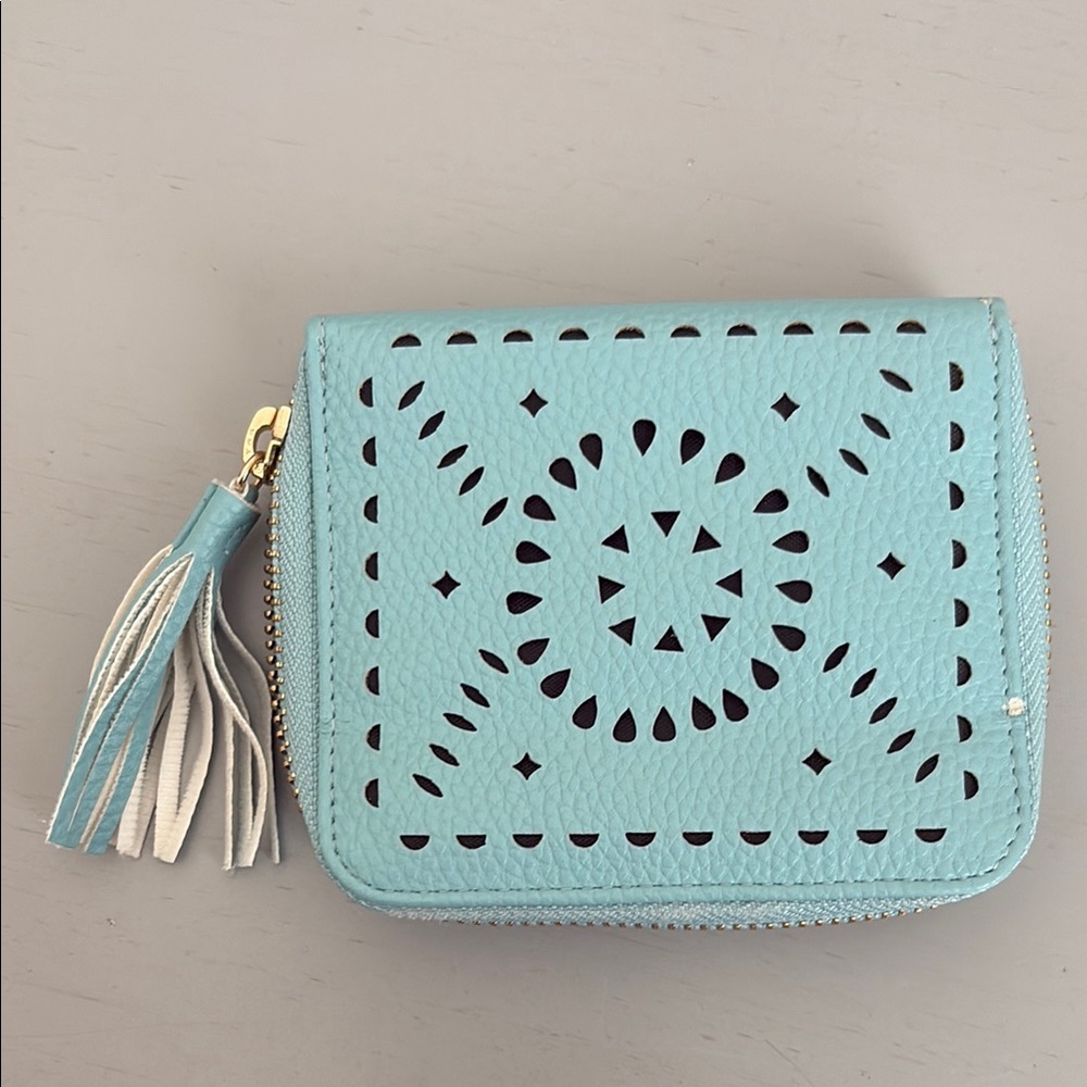 Cleobella Blue Leather Tassel Wallet